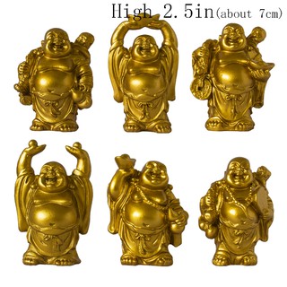 Set of 6 Chinese Lucky Laughing Happy Buddha Statue Resin Figurines