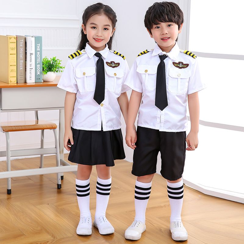 Rose · Shop Ready Stock Pilot Flight Attendant Suit Men Women Airways Uniform Chinese Children's Stewardess Performance Costume Air Force Teenage Airplane Graduation Photo COD