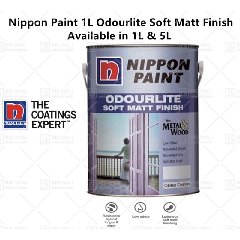 Nippon Paint 1l Odourlite Soft Matt Finish Wood & Metal Cat Kayu Besi 