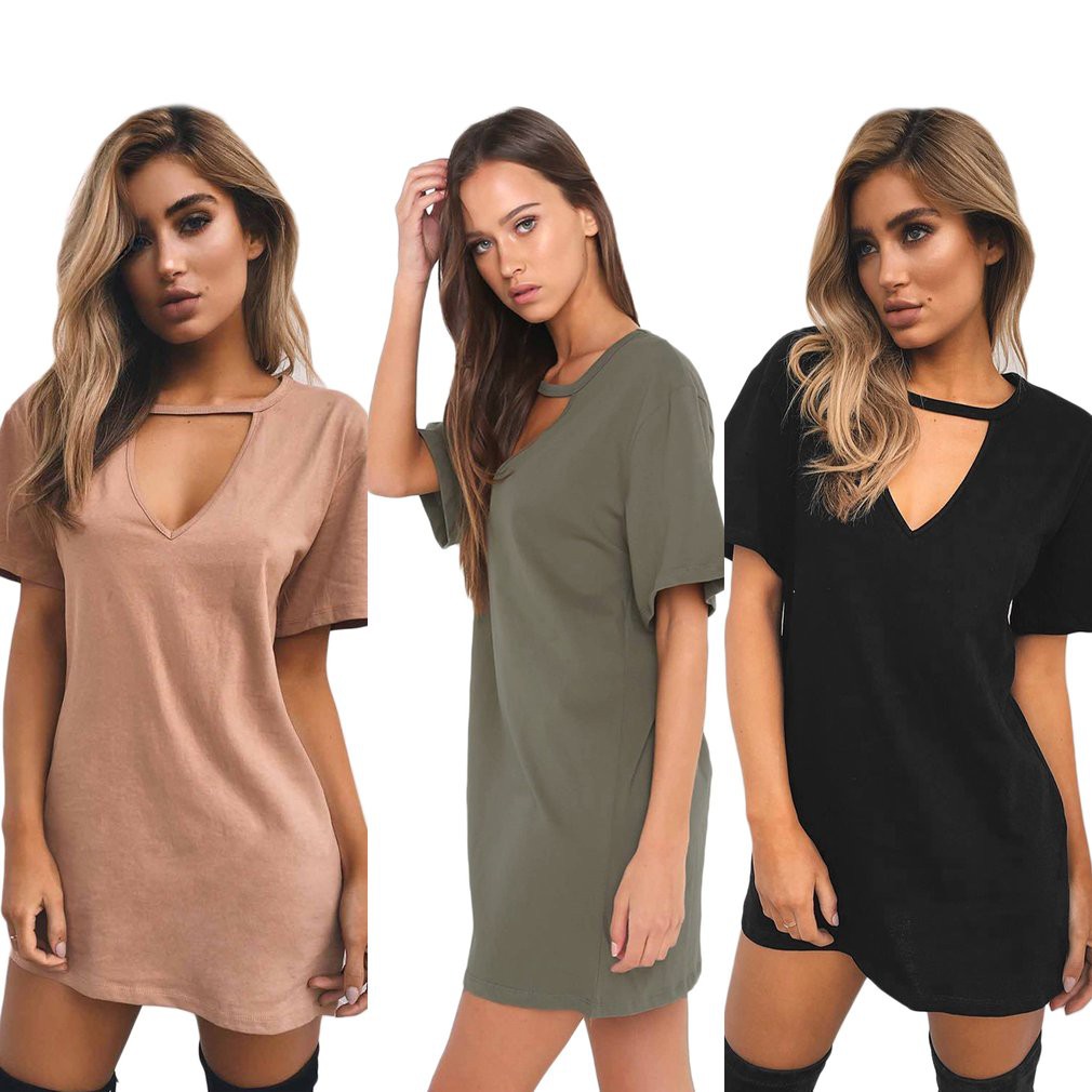 deep v neck t shirt dress