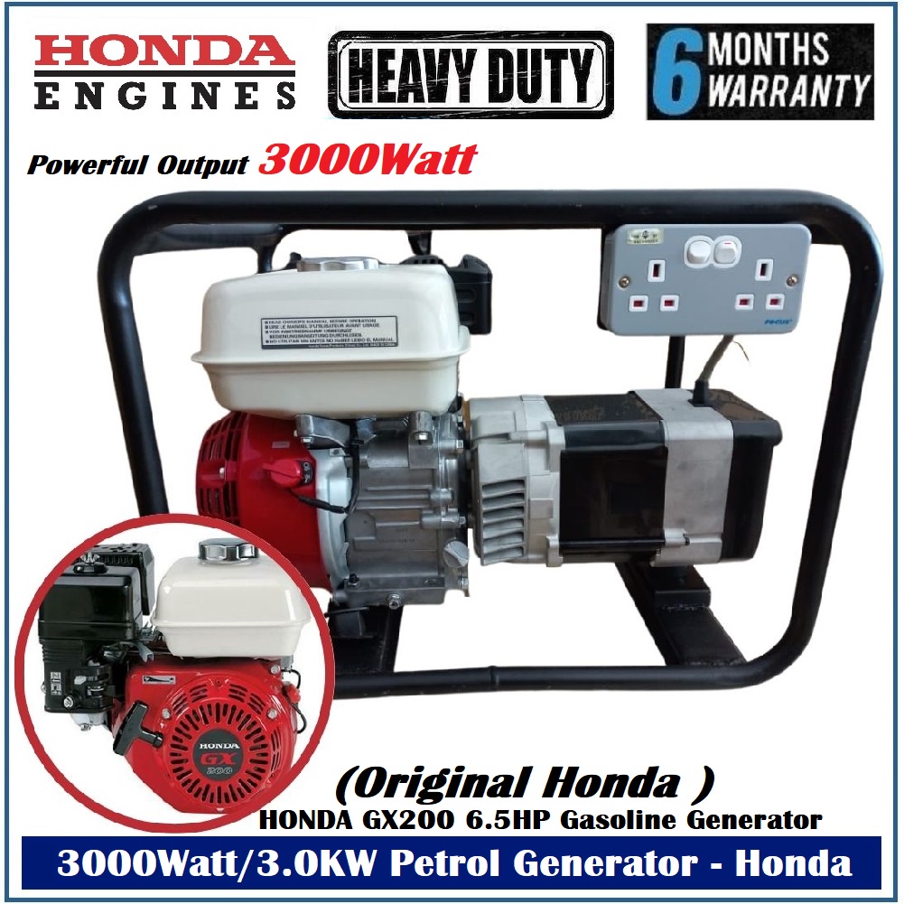 HONDA 3000Watt/3.0KW Gasoline Petrol Generator - GX200 6.5HP Engine ...