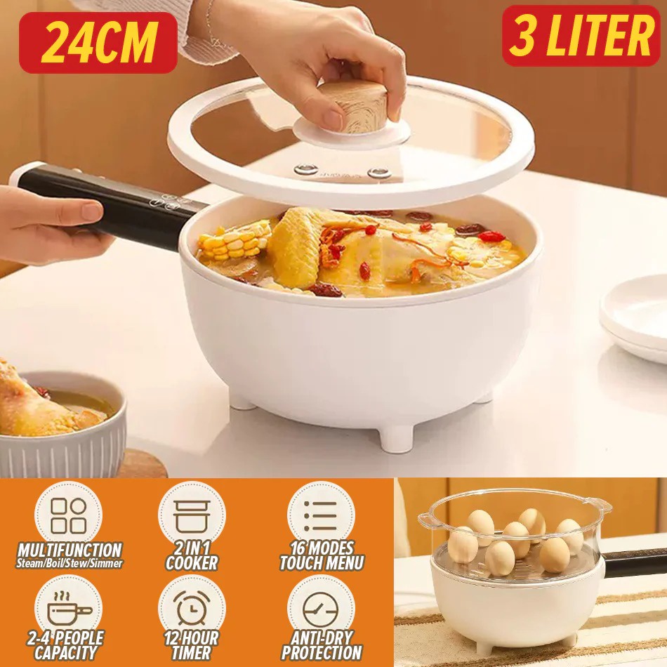Mango_leong0123 [ 3 LITER ] Electric Frying Pan with Steamer Layer