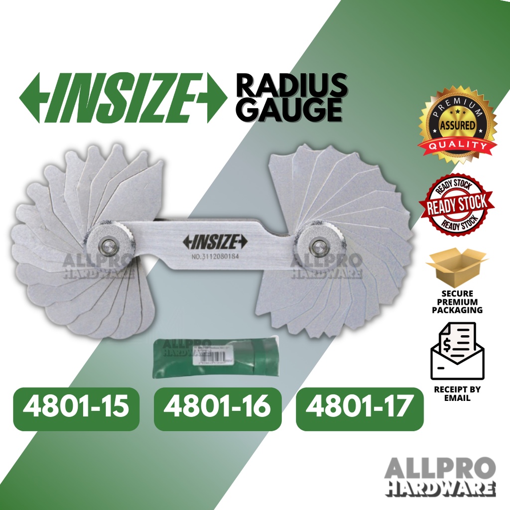 INSIZE Radius Gauge / Radius Gage Metric Engine Cylinder 480117 (17mm) / 480116 (7.15mm