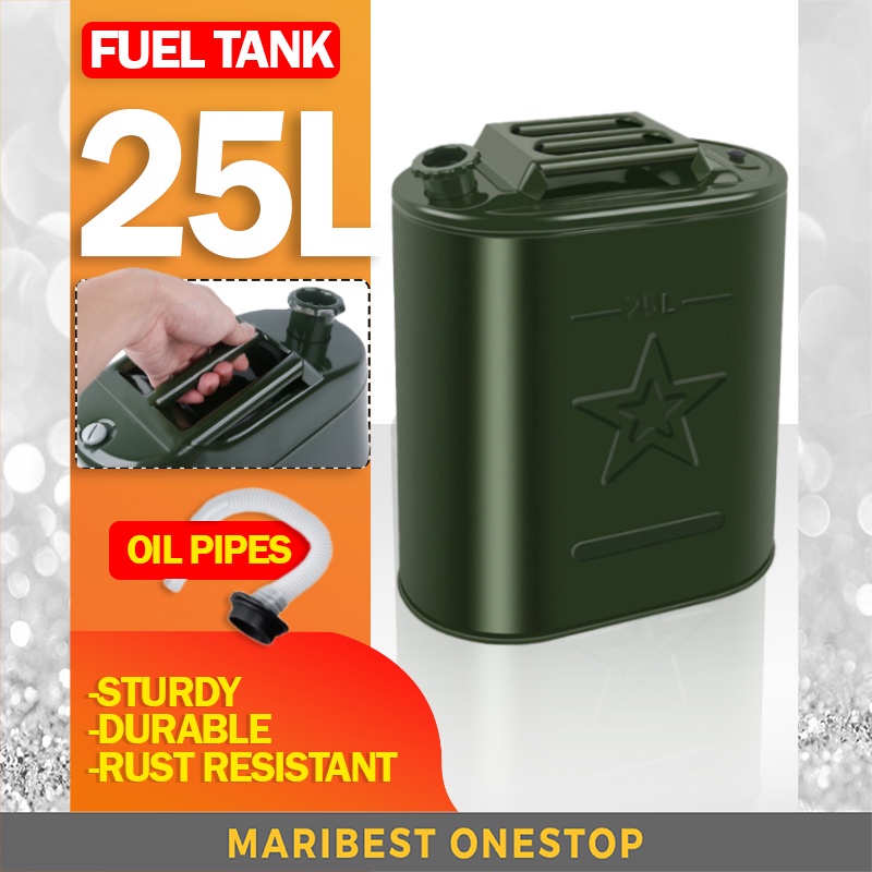 Army Green 25L Fuel Tank Cans Spare Steel Petrol Jerry Can Gas Oil Container Car Home Office Simpanan Minyak 燃料容器