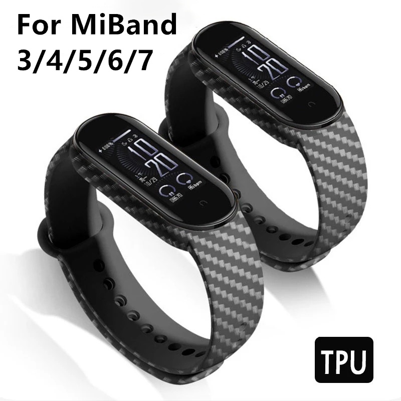 Luxury Replacement Straps Mi Band 3/4/5/6/7 Carbon Fiber Watch Straps for Xiaomi Band 7/6/5 TPU