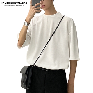 INCERUN Mens Casual Loose Half Sleeve Solid Color Easy Matching T-Shirt