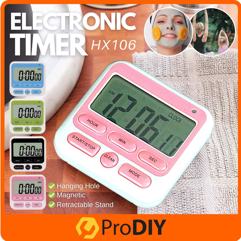 LCD Digital Electronic Kitchen Timer Reminder Countdown with Clock Alarm Switch Jam Penggera RANDOM COLOUR ( HX106 )