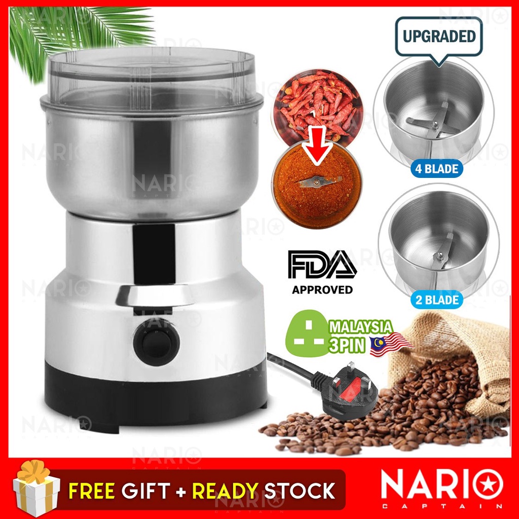 NARIO [ CLEAR STOCK ] Malaysia Plug Coffee Bean Grainer Electric Speed Spice Chili Soy Nut Home Kitchen Food Grinder 3PI