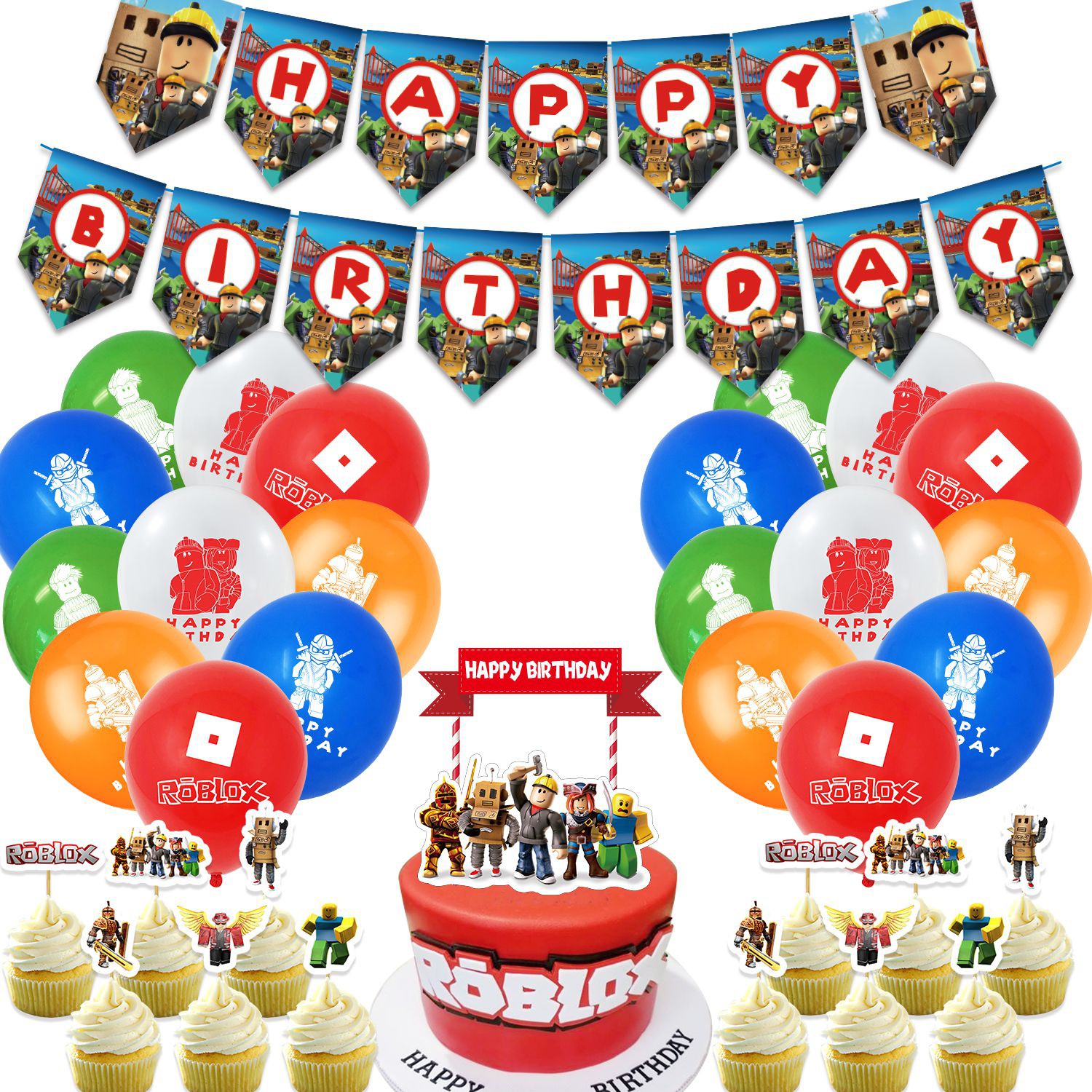 Roblox Balloons Cake Toppers Cupcake Decor Kit Birthday Party Supplies Banner Shopee Malaysia - roblox party 12pc