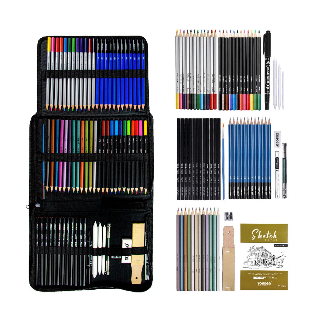 Set Alat Melukis dan Mewarna Pieces Drawing Sketching Pencils Artist