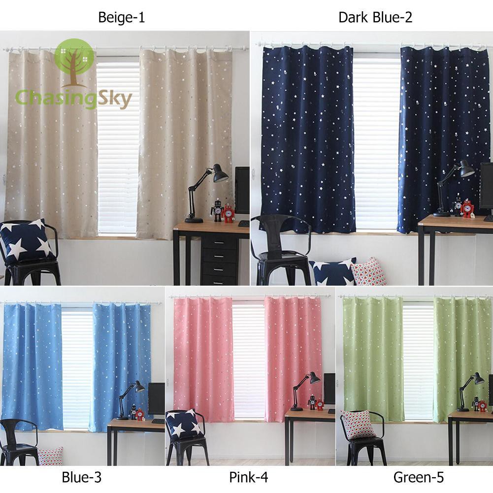 Ck2pcs Stars Gold Stamping Blackout Curtains With Hooks Living