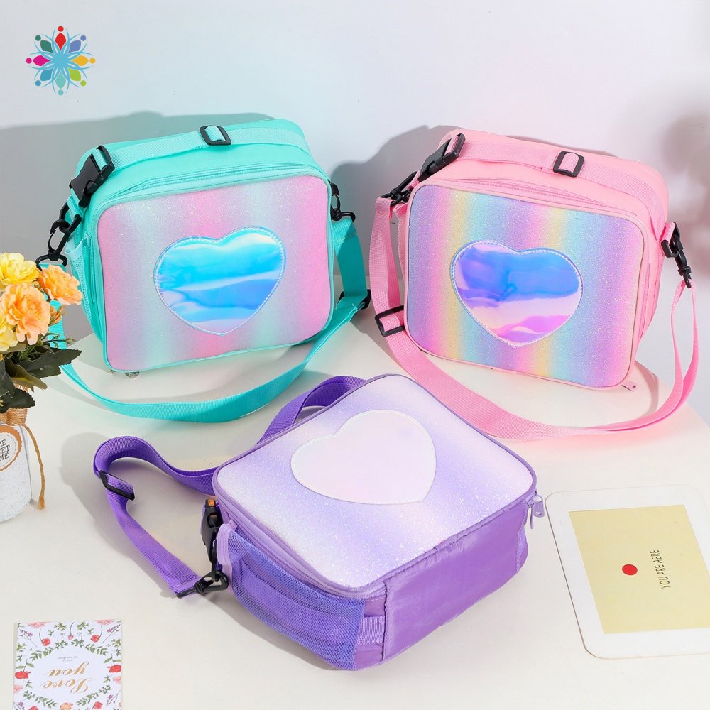 Kids Insulated Lunch Boxes For School Girls Lunch Bag Rainbow With Detachable Shoulder Strap