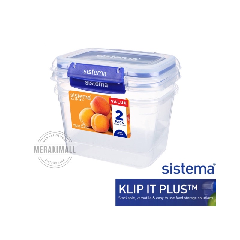 Sistema Klip It Plus 1.49L Rectangle Food Storage Container Set Phthalate and BPA Free Kitchen