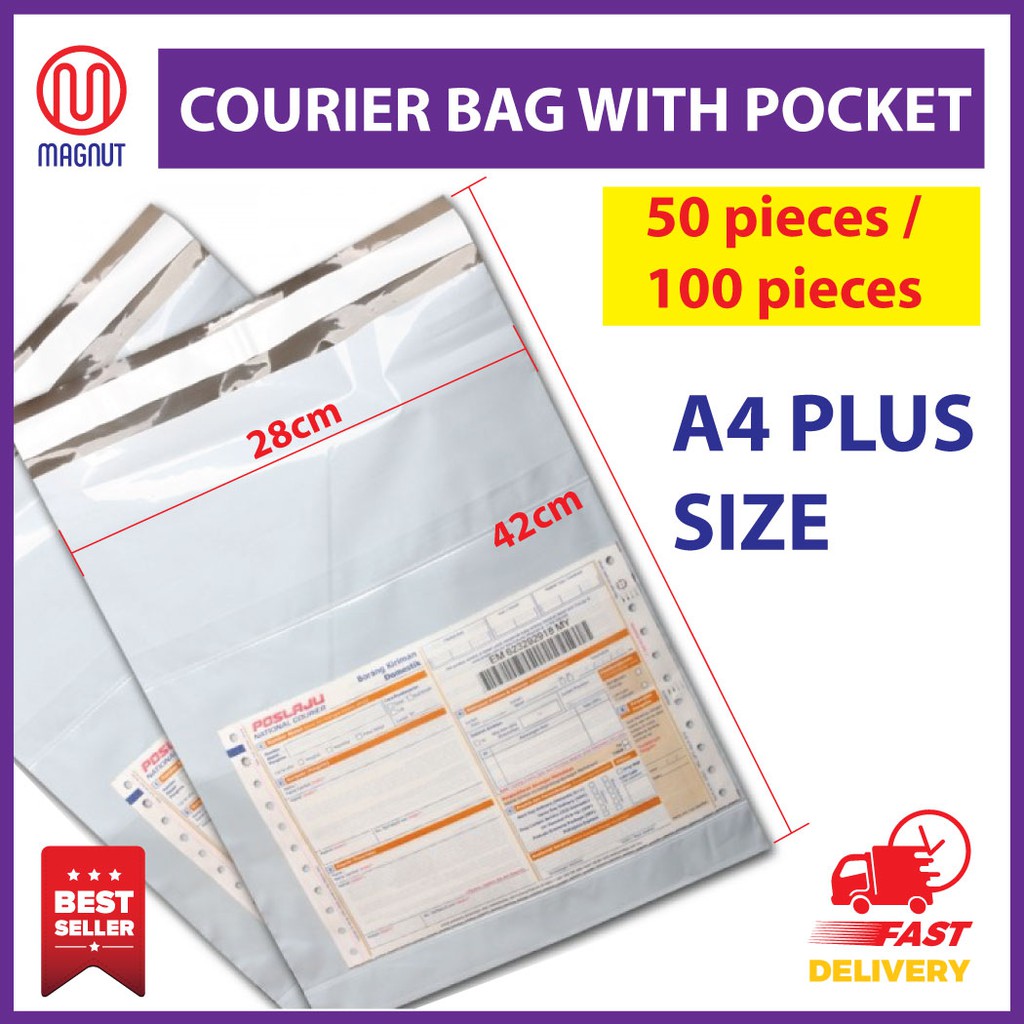 50 pieces / 100pieces A4 plus size ( 28cm x 42cm ) White courier bag