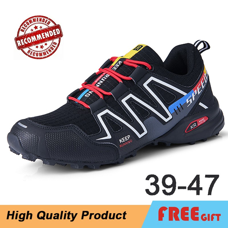 Outdoor Hiking Shoes Men Waterproof Trail Running Shoes Black Kasut ...