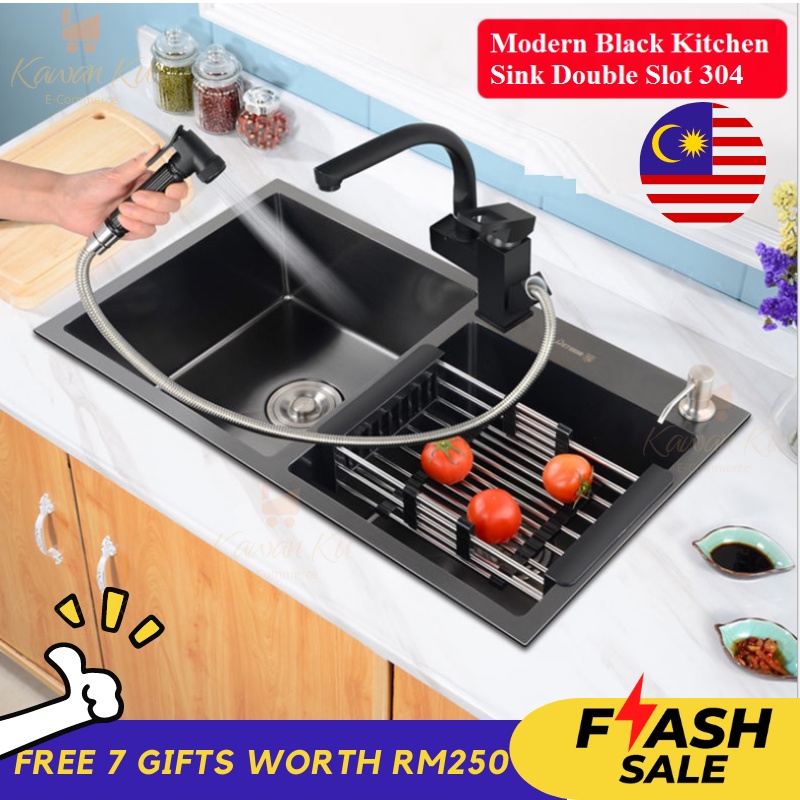 [Buy 1 FREE 7] Black Kitchen Sink Stainless Steel Sinks Kitchen Faucet