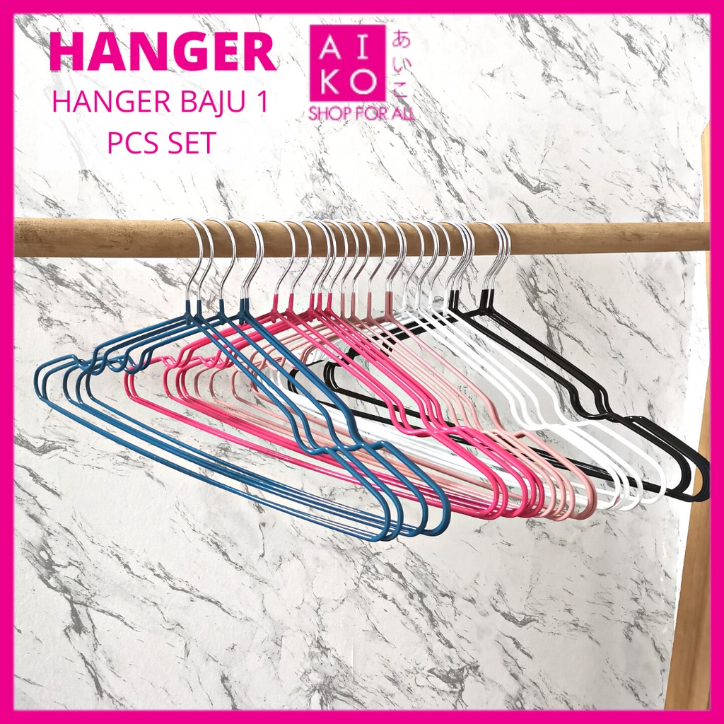(AIKO) HANGER PVC STEEL HANGER LAUNDRY HANGER BAJU 1 PCS SET Shopee
