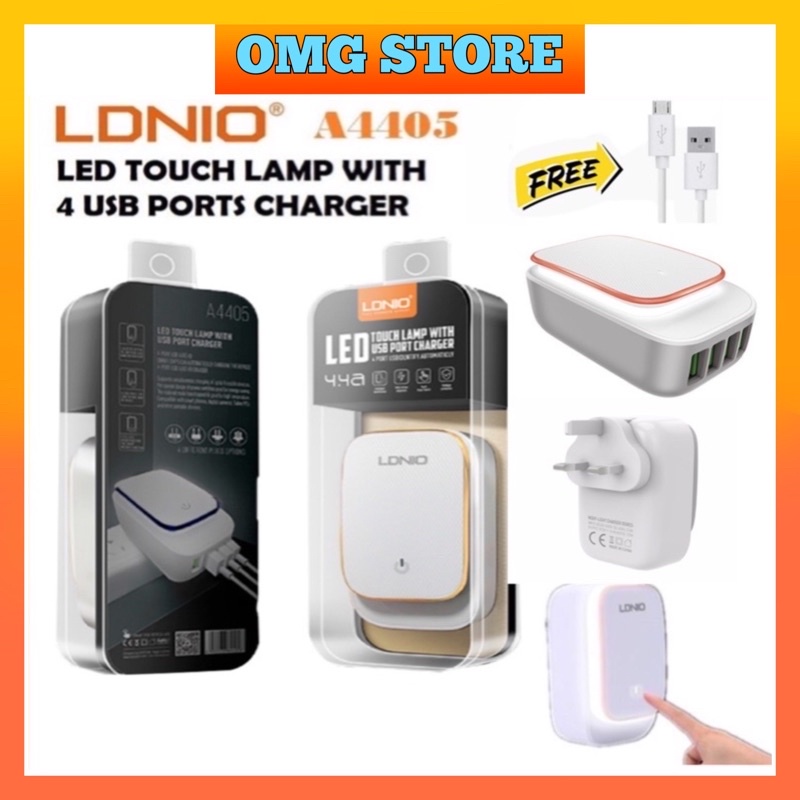 LDNIO A4405 4.4A Led Touch Lamp With 4 USB Port AutoID USB Charger Fast
