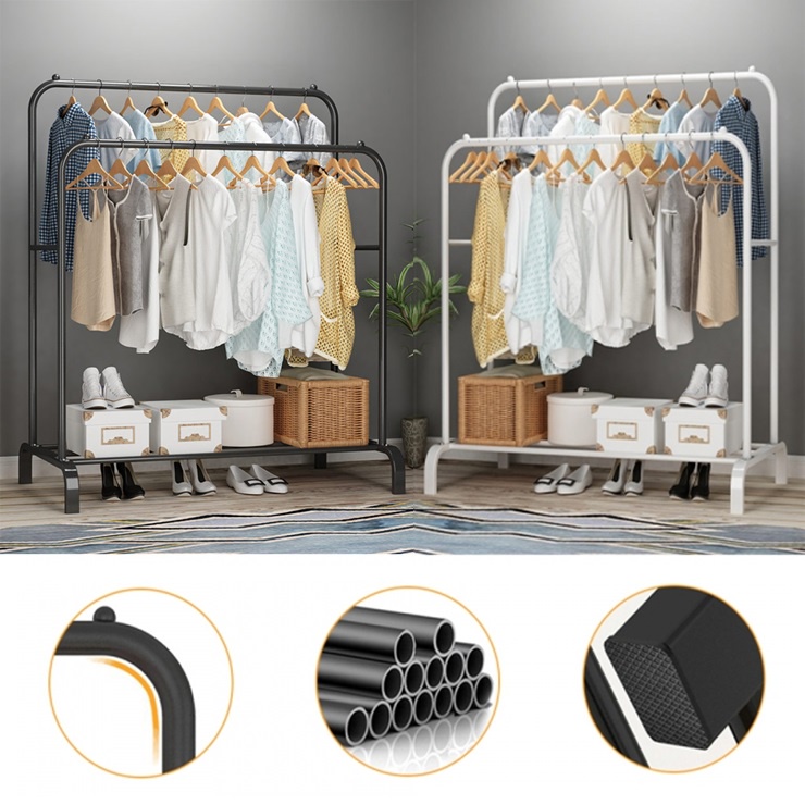 Rak Baju Besi Clothes Rack Rak Tempat Gantung Ampaian Penyidai Penyangkut Baju Pengering Pakaian Single Double Pole Rack