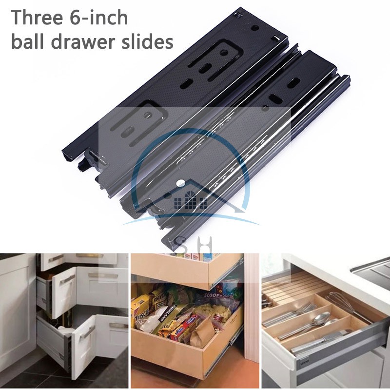 1 Pair 6 Inch Steel Damping Buffer Three Section Drawer Slide