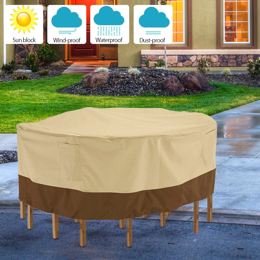 Large Round Waterproof Outdoor Garden Patio Table Chair Set