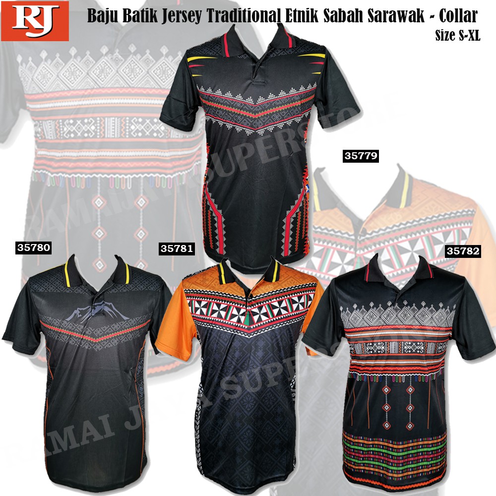 Hot Wholesale Baju Batik Jersey Traditional Etnik Sabah Sarawak Collar Lelaki Collar Size S Xl