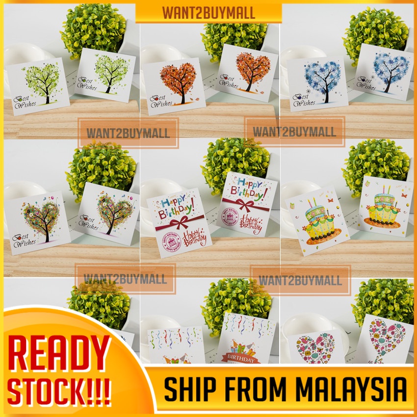 Ready Stock Greeting Wish Thank You Message Card Valentine's Day Wedding Party Birthday Bouquet Gift Kad Ucapan