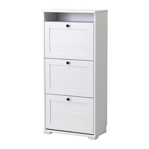 Ikea Brusali Shoe Cabinet With 3 Compartments White 61x130 Cm
