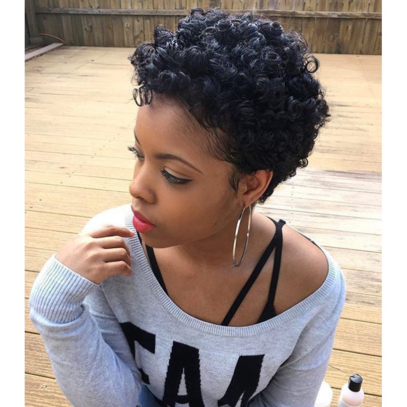 Short Afro Curly Black Wigs Pixie Cut Synthetic Wig For African American Women Shopee Malaysia