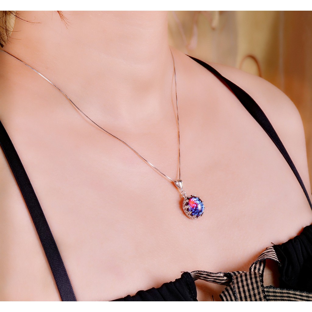 Preorder Dragon S Breath Pendant Necklace Fire Opal Round Cabochon 13mm Elegant Gift For Women Blue Light Necklace Shopee Malaysia