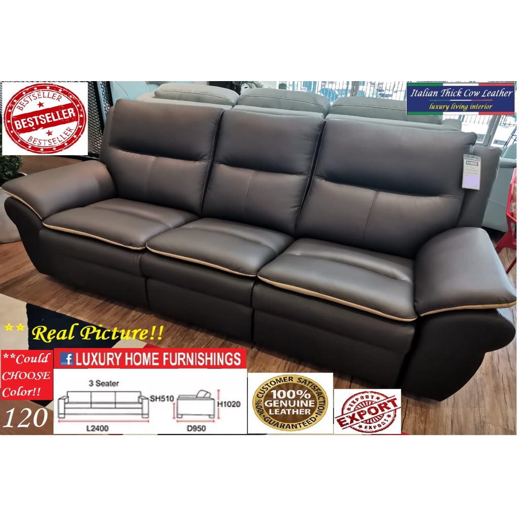 Cambridge 120, 3 Seater L2400 X D950 X H1020mm, GENUINE Italian THICK COW LEATHER, H/L, SOFA Set RM 5,989! SAVE 40%