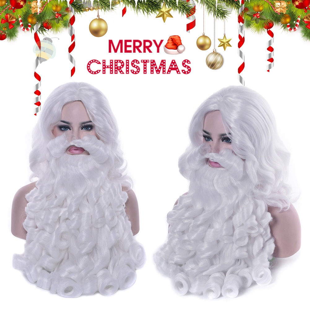 Santa Claus Wig Beard Long White Fancy Dress Costume Accessory for