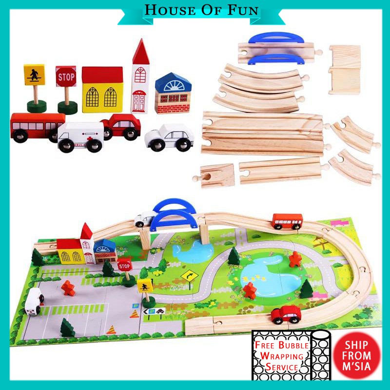 40pcs Rail Overpass Wooden Toy Kids Early Educational Learning Play ...