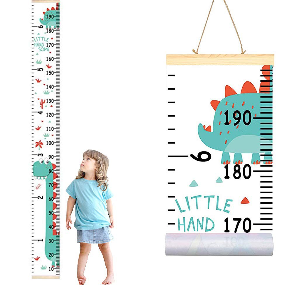 Baby Kids Growth Chart Wood Frame Canvas Roll Up Height Chart Wall Hanging Rule 
