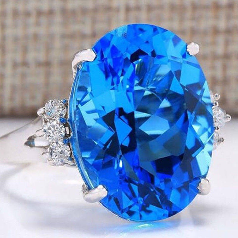 Crystal Ring Blue Topaz Ring Luxury Gemstone Ring Diamond Crystal Silver Jewelry Unfading Couple Gift Shopee Malaysia