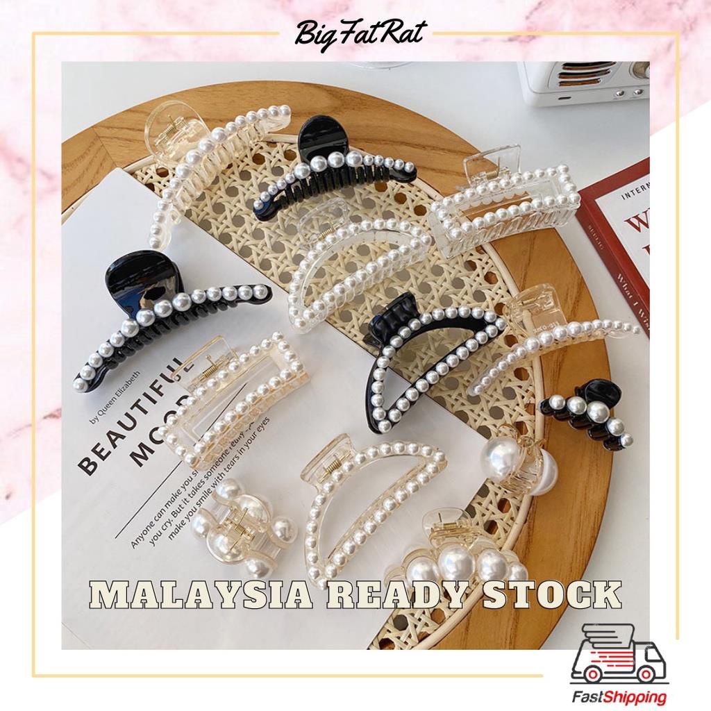 🚂🔥Malaysia Ready Stock🔥 Korean Elegant Pearl Ponytail Hair Claw Hairclip  韩系气质珍珠马尾夹抓夹鲨鱼夹