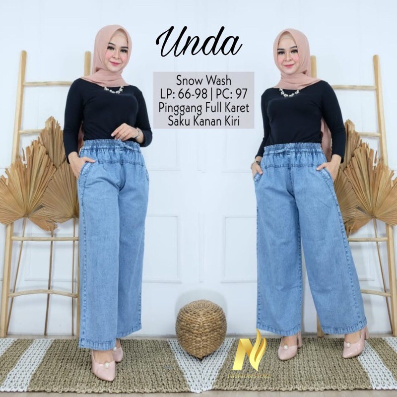 Unda Culottes Jumbo Wash Pants, Smooth Jeans, Fits XXL, Full Elastic Waist by N-Fashion