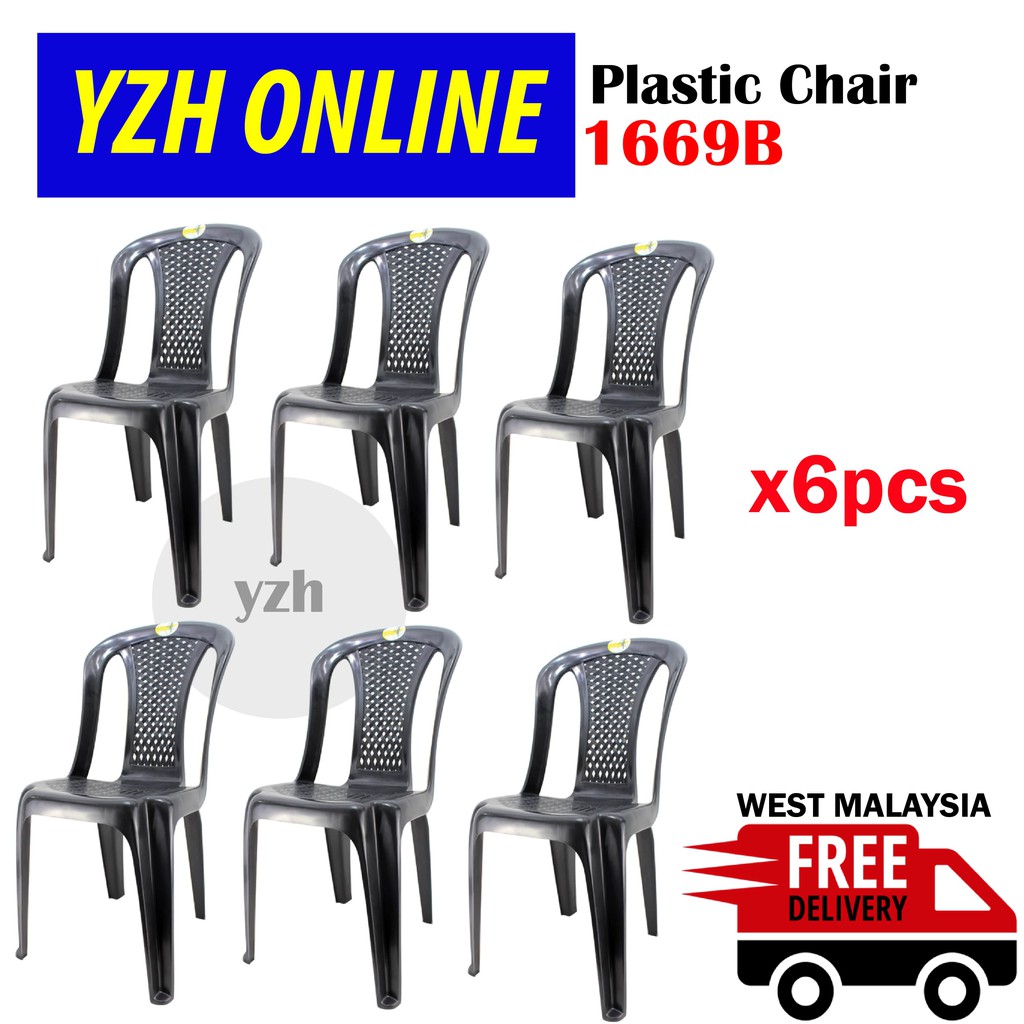 6pcs Plastic Chair 1669b Black Blue Kerusi Plastik Murah Shopee Malaysia