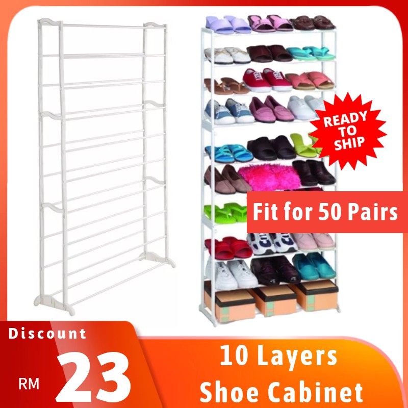 White Multi Layer Shoe Rack 10 Layers Tiers Fit For 50 Pair Shoe Assemble Storage Shelf Space Large Storage Shopee Malaysia