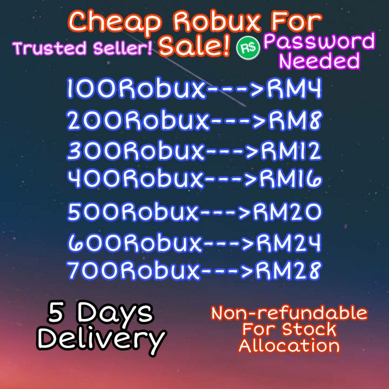Cheap Robux For Sale 100 700 5 Days Delivery Password Needed Shopee Malaysia - buy c heap robux