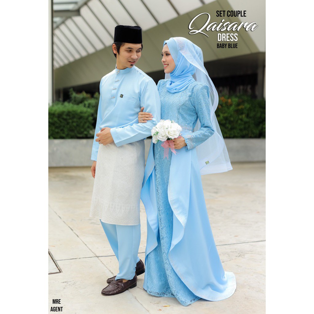 Set Tunang Nikah Dress Moden Qaisara Exclusive Baju Melayu Sakura Tanpa Pesak Baby Blue Shopee Malaysia