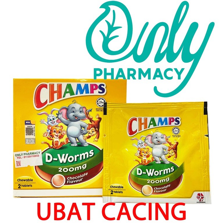 Champs D Worms 200mg Ubat Cacing 2 Tablets (Chocolate Flavour) EXP 02/