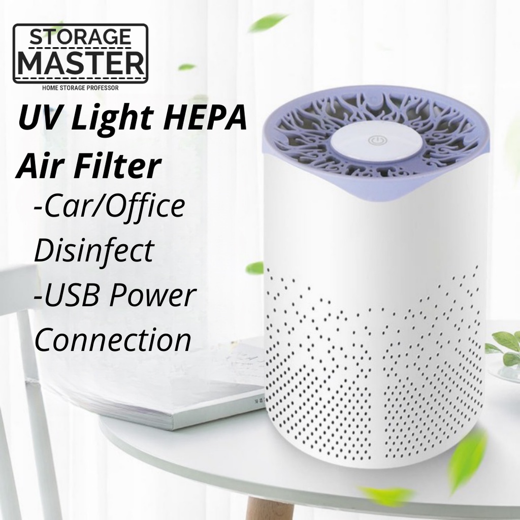 USB Car and Office HEPA Filter UV light air purifier kill bacteria 99% smoking fliter and refillable