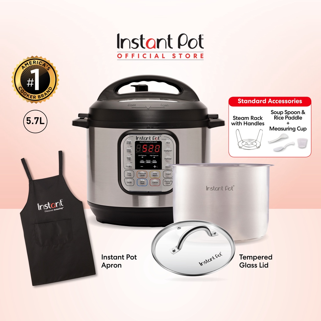 Instant Pot DUO [SIRIM] with Tempered Glass Lid + Apron Shopee Malaysia