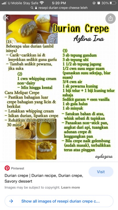 Resepi durian crepe azlina ina