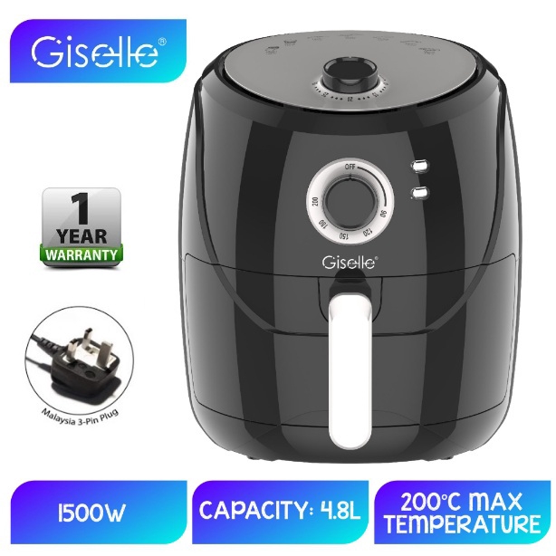 Giselle 4.8XL Air Fryer with Timer &amp; Temperature Control - Black KEA0204