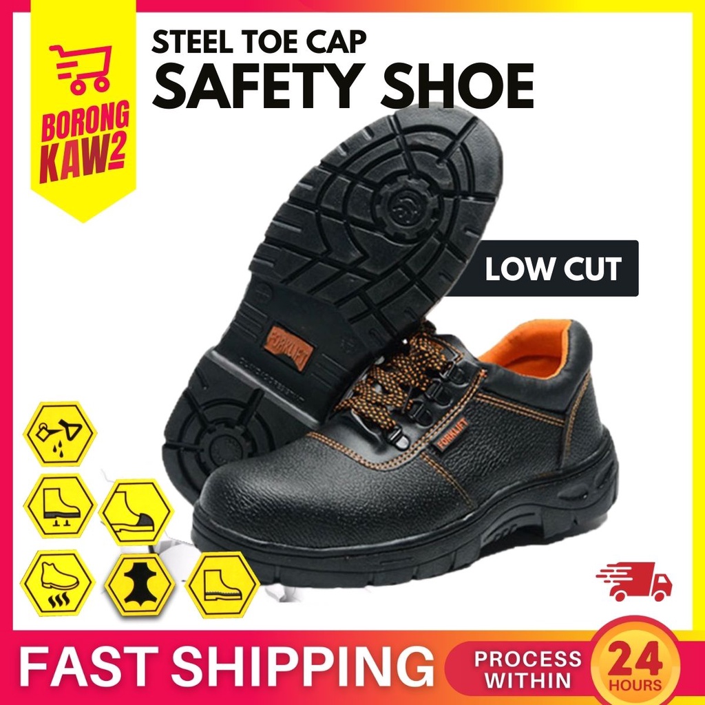 Safety Shoe Steel Toe Cap Mid Sole Low Cut Black Safety Boots Kasut ...