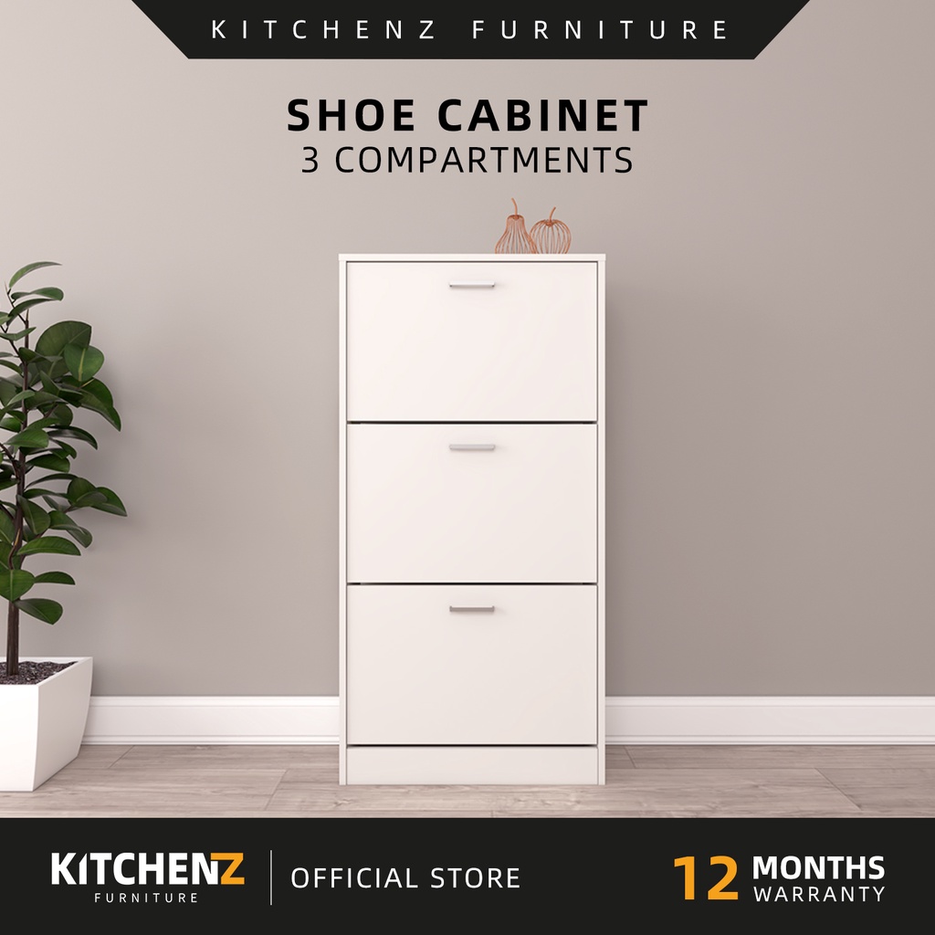 KitchenZ Shoe Cabinet 3 Compartment With Door Shoe Cabinet Shoe Rack Shoe Cabinet Covered Shoe Rack - 3001
