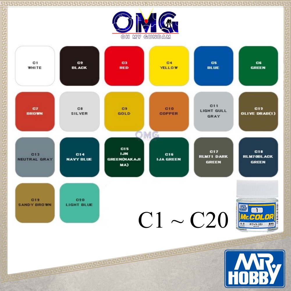 C1 - C20 Mr. Mr Color Mr Hobby White Black Red Yellow Blue Green Brown ...