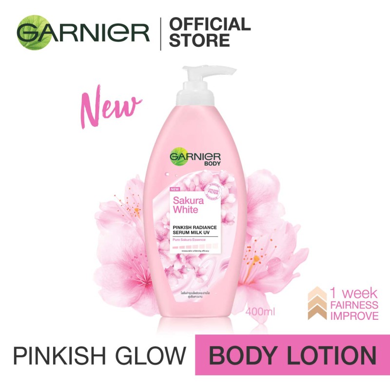 Garnier Sakura White Pinkish Radiance Serum Milk Uv Body Lotion 400ml